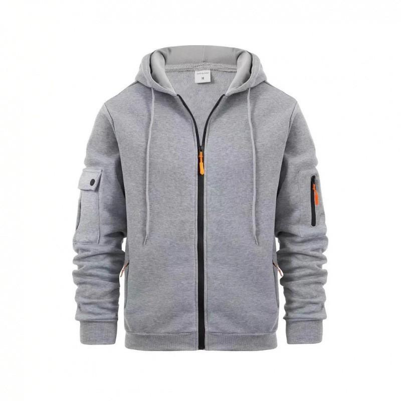 Mens Zip Up Hoodie Sweatshirt Casual Sports Top Solid Color Loose Fit