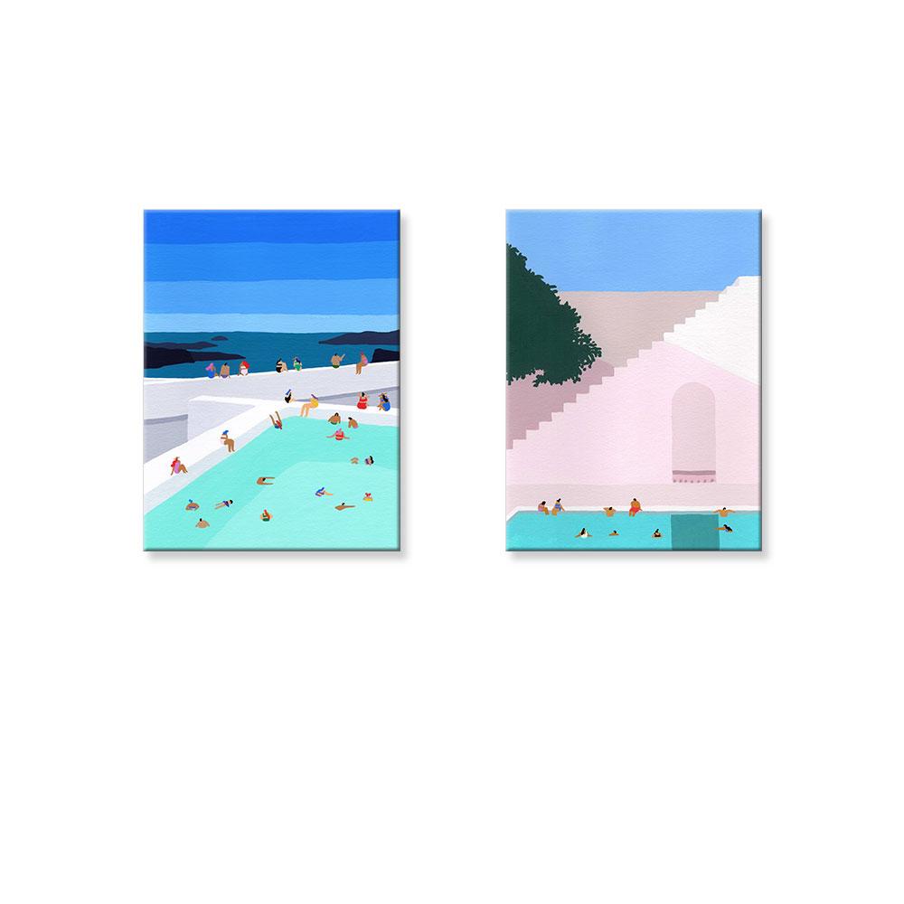 Greece Travel Poster Minimalist Swimming Pool Art Print Nordic Canvas Painting Modern Santorini Wall Picture Bedroom Home Decor
