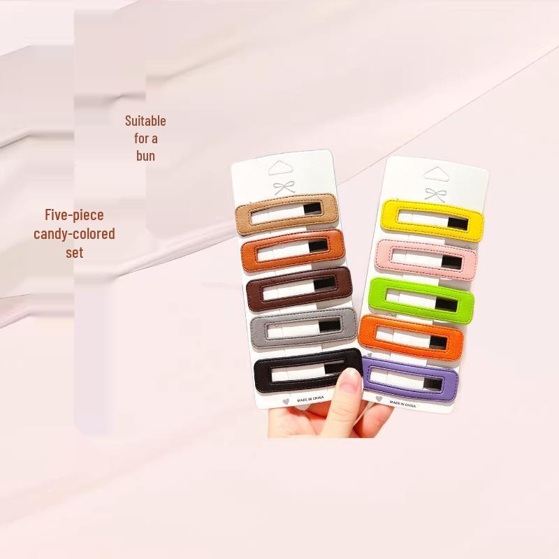 Candy Color PU Leather Hair Clip: Bun, Bangs & Side Clip for Women.