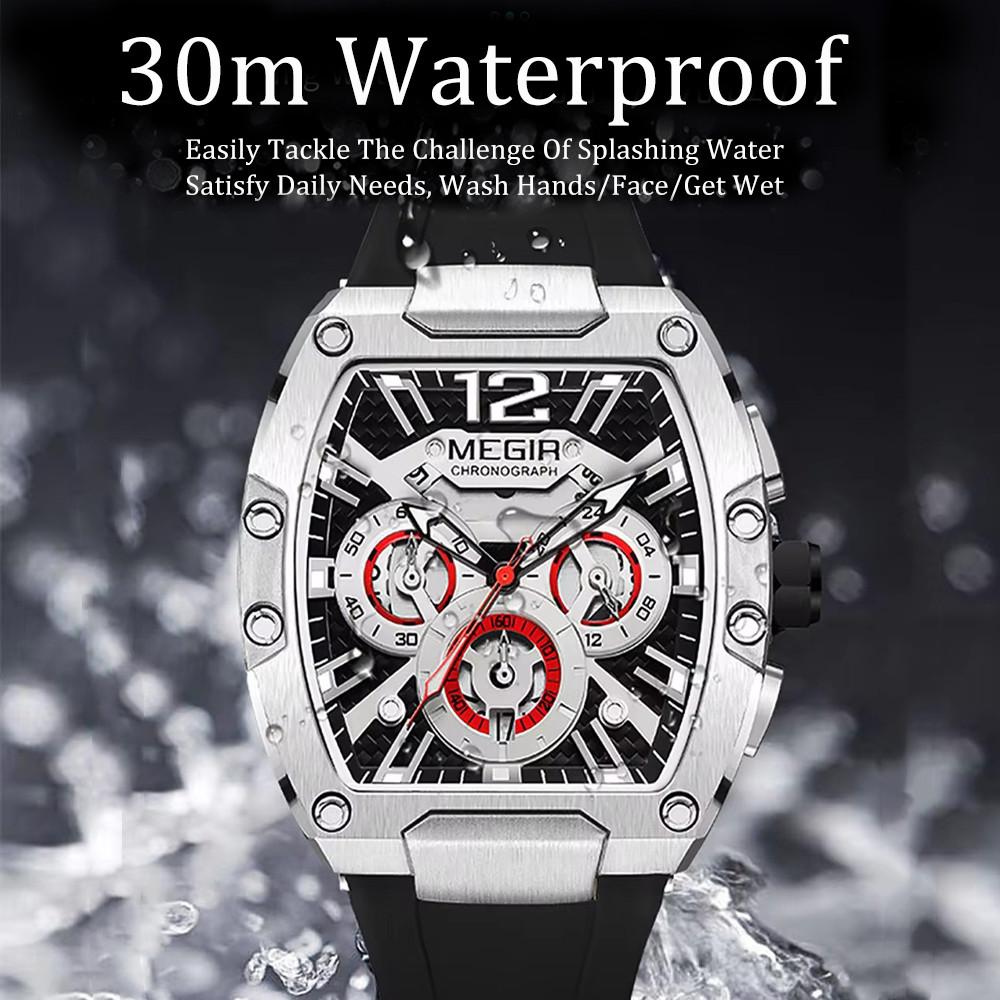 Quartz Watch Fashion Creative Luminous Date Chronograph Analog Display Green Silicone Strap Wrist Watches for Men