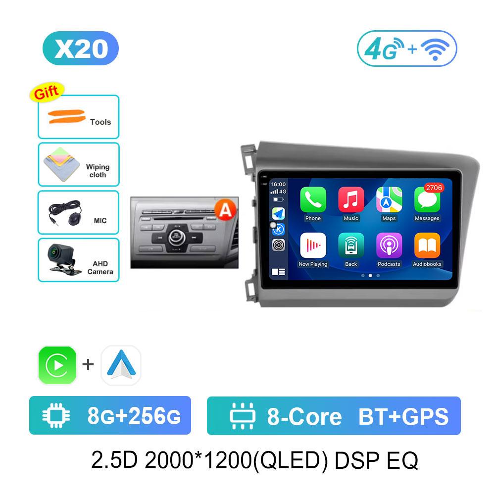 Android 14 Car Radio Multimedia Player for For Honda Civic 9 2012 - 2015 GPS Navi WiFi QLED Screen DSP Stereo 4G Cooling Fan