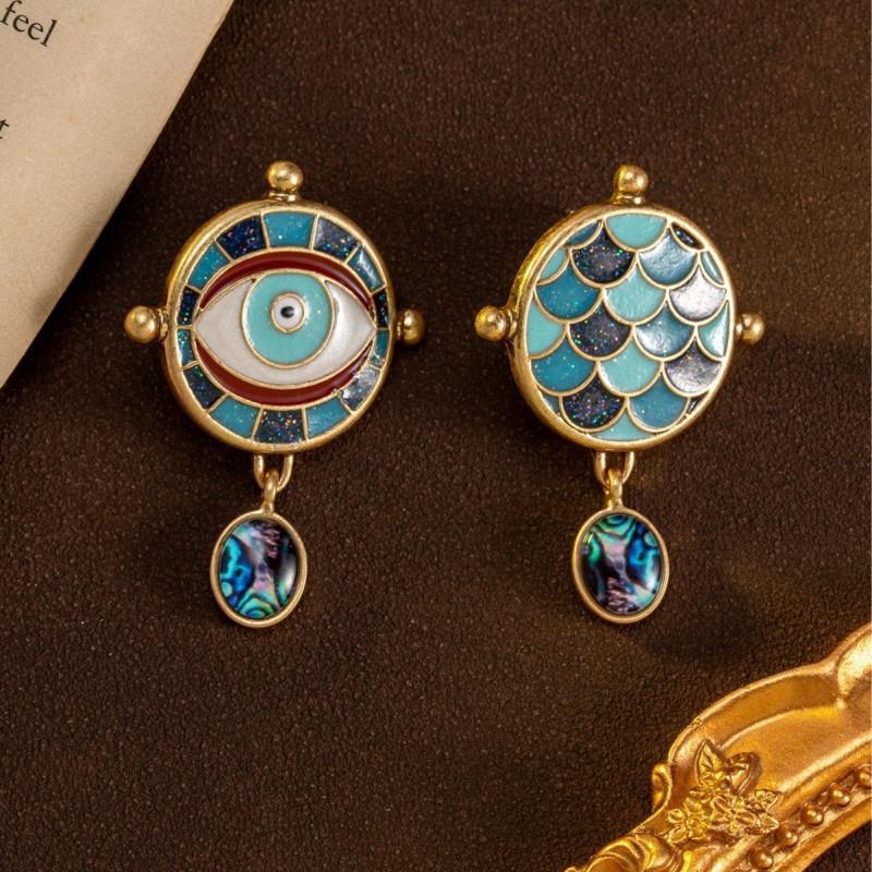 Vintage Sparkling Enamel Eye Earrings Personalized Versatile Scales