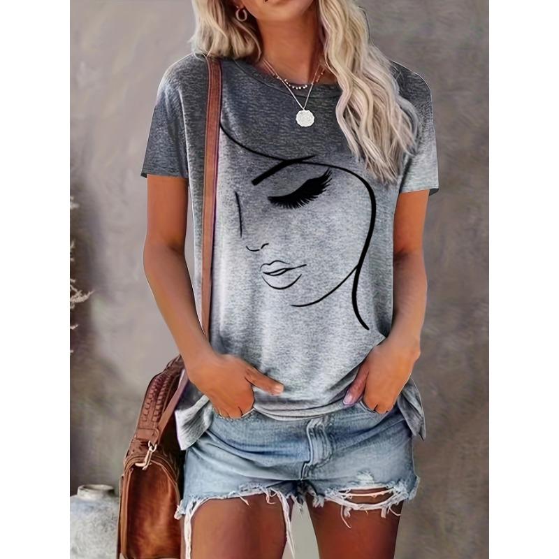 3D Printed Breathable Round Neck Short-sleeved T-shirt S