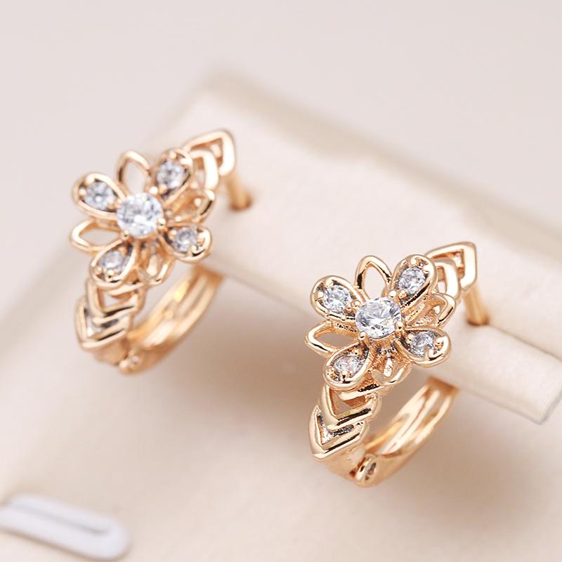 Luxury Cutout Crystal Flowers English Earrings  Rose Gold Color Fine Jewelry Trendy Natural Zircon Full Paved Earrings