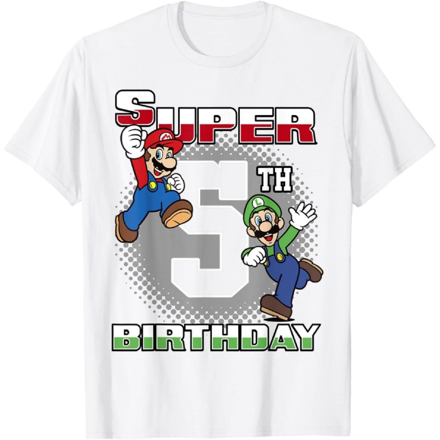 Super Mario And Luigi Super Birthday 5th Birthday Portrait T-Shirt XXXXXL белый