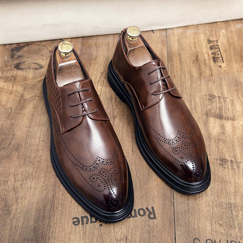 Brock Leder Schuhe eingraviert Britischer Stil Business Freizeit Friseur Hochzeits Bräutigam Schuhe Braun