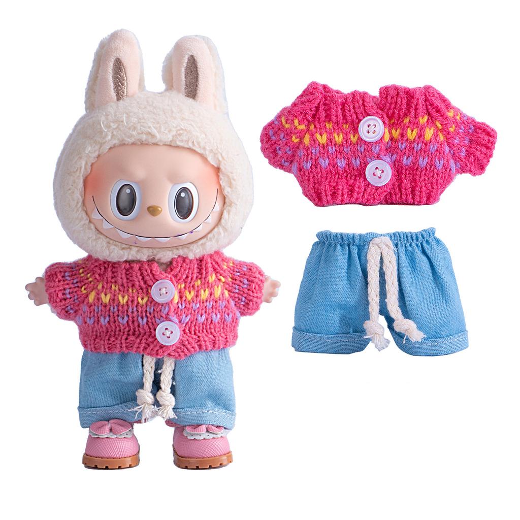 Sweater Jeans for 15-17Cm Labubu Plush Stuffed Doll Outfits DIY Mini Dolls Clothing Accessories