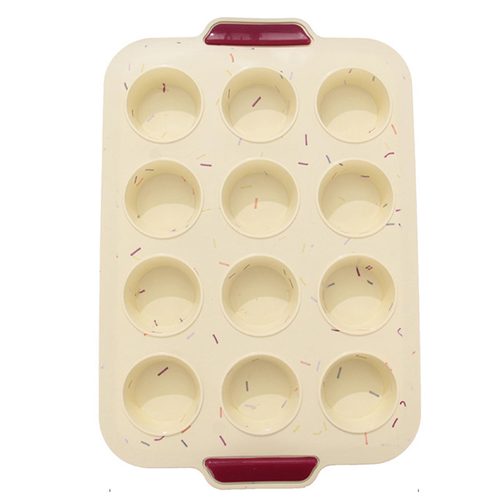

12 Cavity Silicone Round Cake Pan Thickened Baking Mold Nonstick Muffin Tray for Oven Cupcake Brownie Cheesecake Bread One Size жовтий