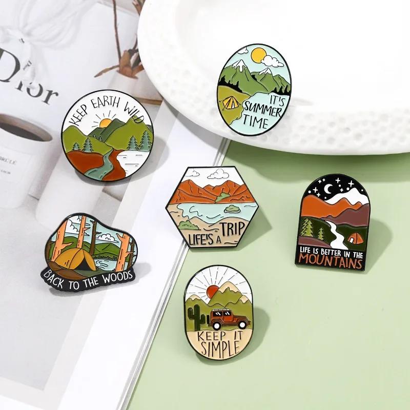 

7PCs Tourism Series Brooch Mountain River Lake Clothing Metal Decoration Badge Backpack Accessories Hat Pin Gift