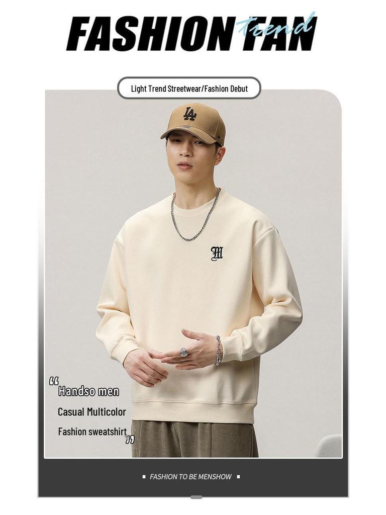 2025 A/W Men's Heavyweight Crewneck Sweatshirt: Trendy, Embroidered, Loose-fit, Versatile Casual Sportswear