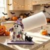 1Pcs Vintage Pumpkin Ghost Cat Kitchen Decor Accessories Towel Holder Stand Wooden Halloween Paper Towel Rack For Home