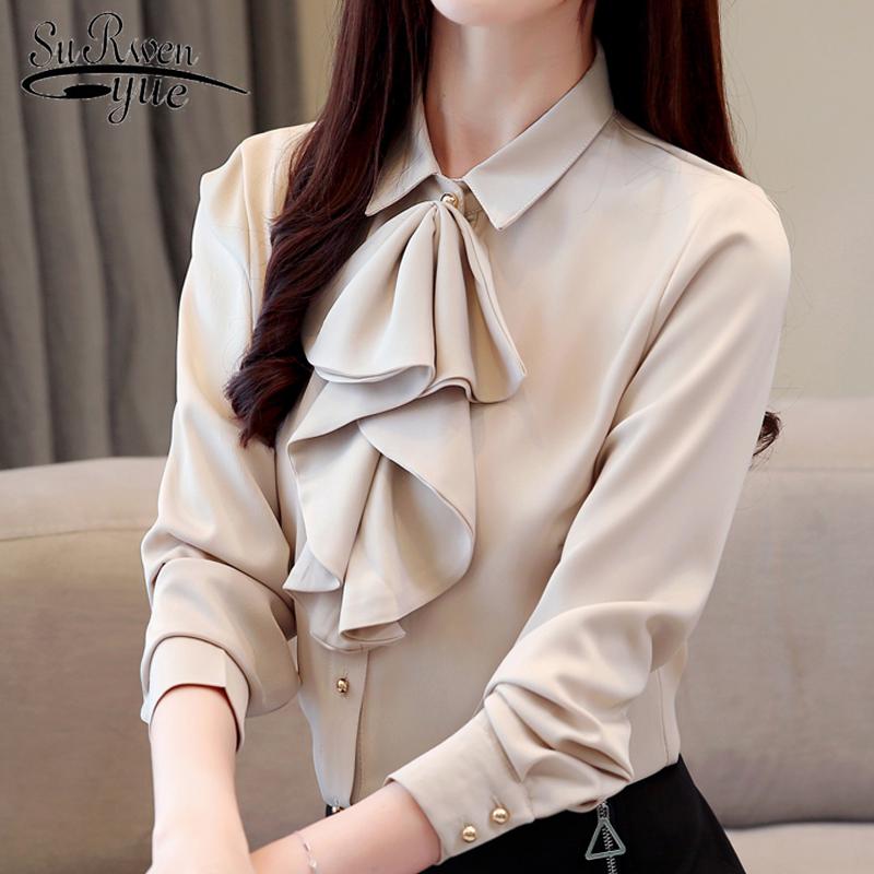 

SURWENYUE офисные модные женские топы и блузки больших размеров, шифоновая блузка, рубашка, рубашки с длинными рукавами XXXL абрикосовый