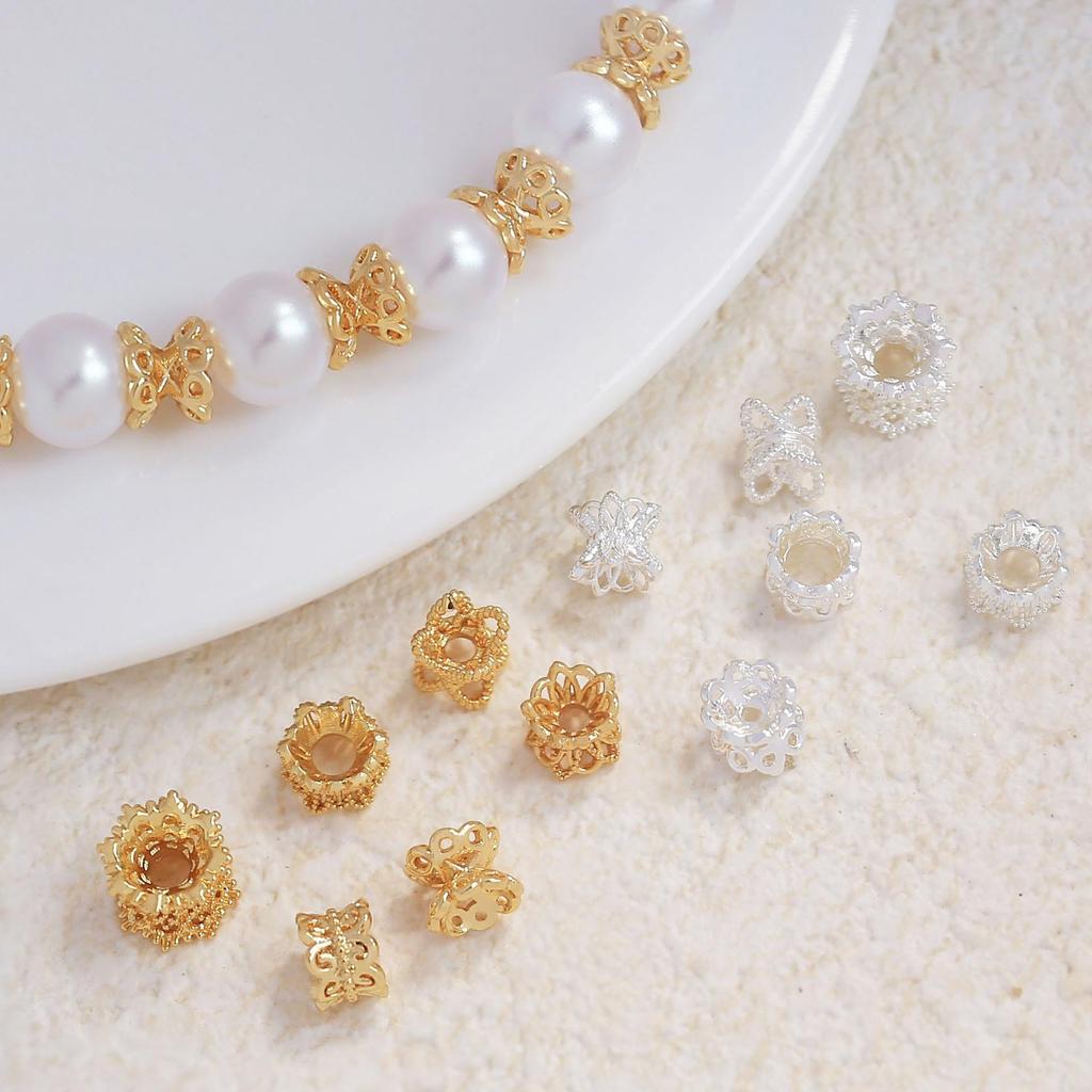 18k Gold-Filled Color-Preserving Hollow Waist Flower Spacer Beads for DIY Double-Sided Crystal Bracelet Jewelry