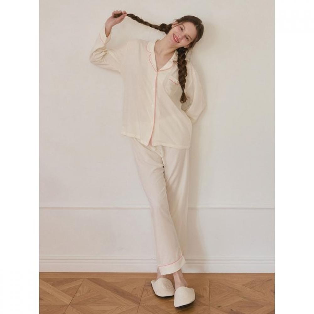 Lunaluz Women S Creamy Long Sleeve Collar pajamaS Two Piece
