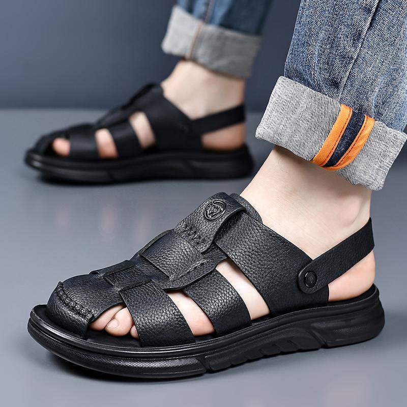 Men Black Hiking Sandals Slippers Handmade Simple Summer Brown Roman Sandals Close Toe Beach Shoes Plus Size