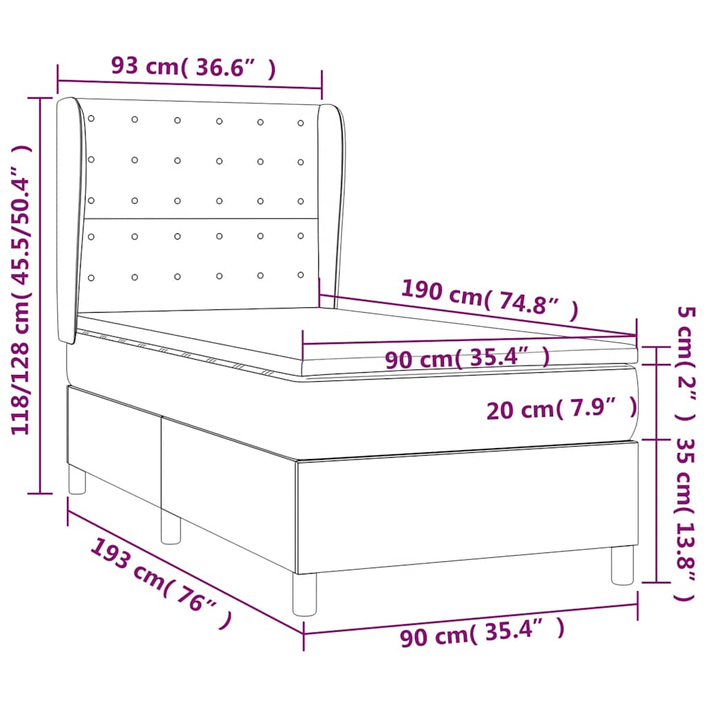 Box Spring Bed with Mattress Dark Blue 90 x 190 cm Velvet