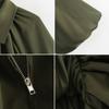 Women's Balloon Sleeve Zip Front Cropped Bomber Jacket with Turn Down Collar and Pleated Hem for Casual and Streetwear