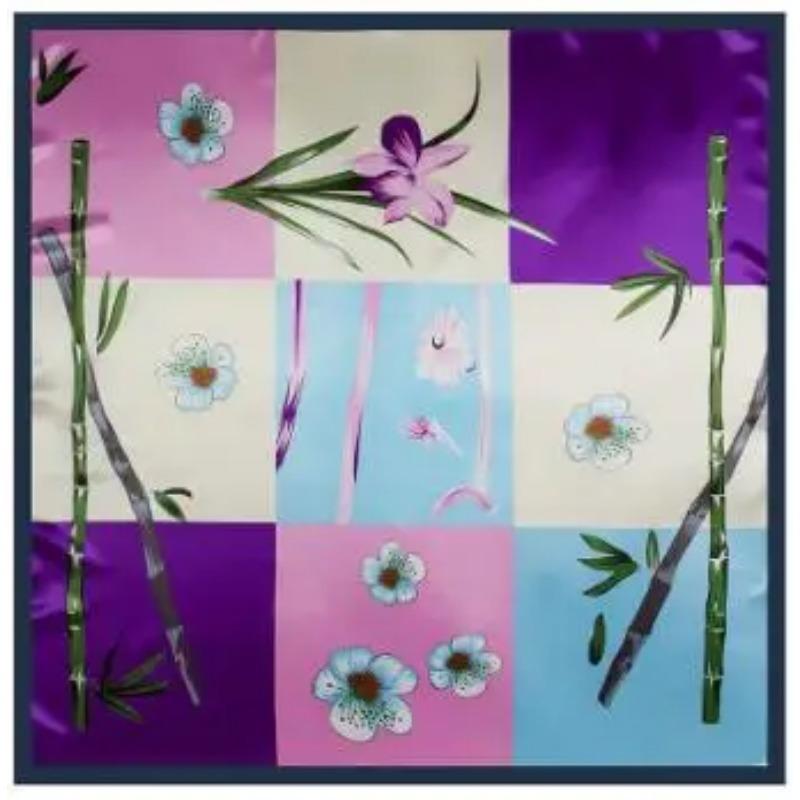 Fashion Square Scarf  New Bamboo Orchid Silk Scarf For Women Hijab Shawl Luxury Brand Foulard Plaid Scarves Wraps For Ladies
