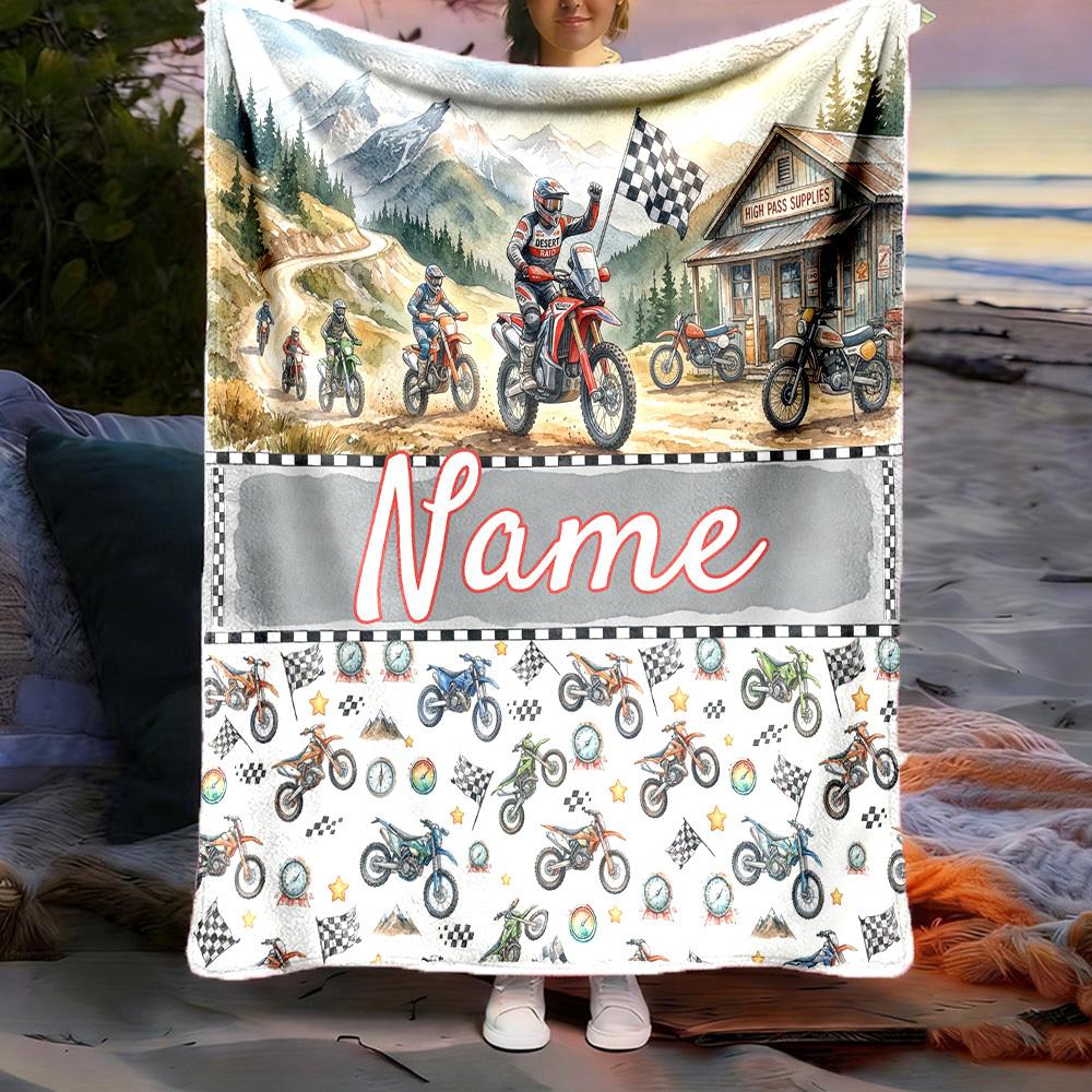 Dirt Bike Adventure Customize Your Name Outdoor Blanket Comfortable Soft Lightweight Allseason Multipurpose Blanket For Travel Camping Picnics Sofa