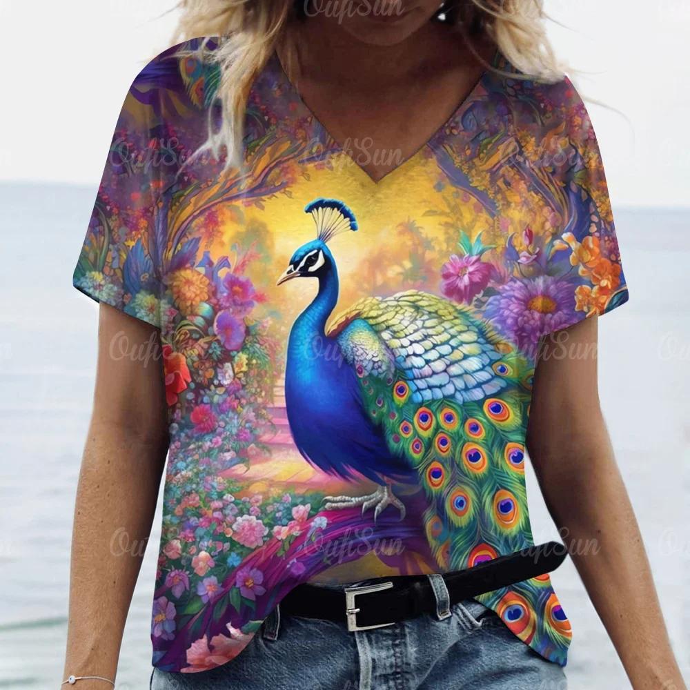 Camiseta con estampado de plumas 3D para mujer, camisa de manga corta estética a la moda de verano, Top informal para todos los días, talla grande