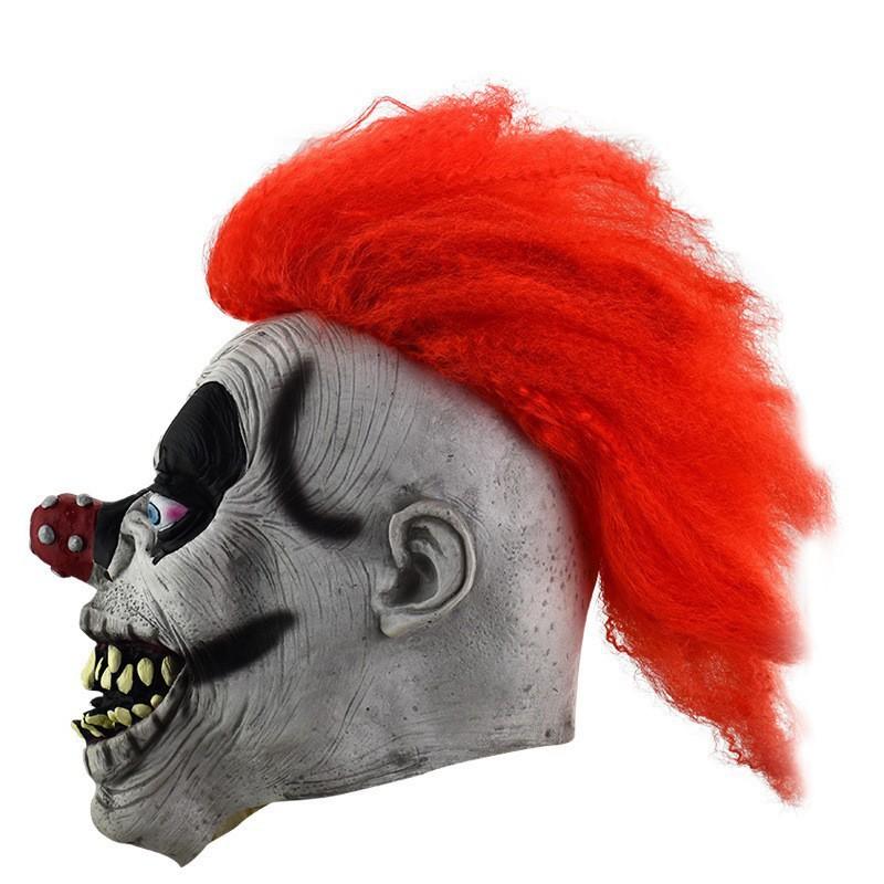 Thrilling red-haired clown mask, perfect for Halloween, creating a spooky and humorous atmosphere, ideal for pranks and funny costumes, made of latex