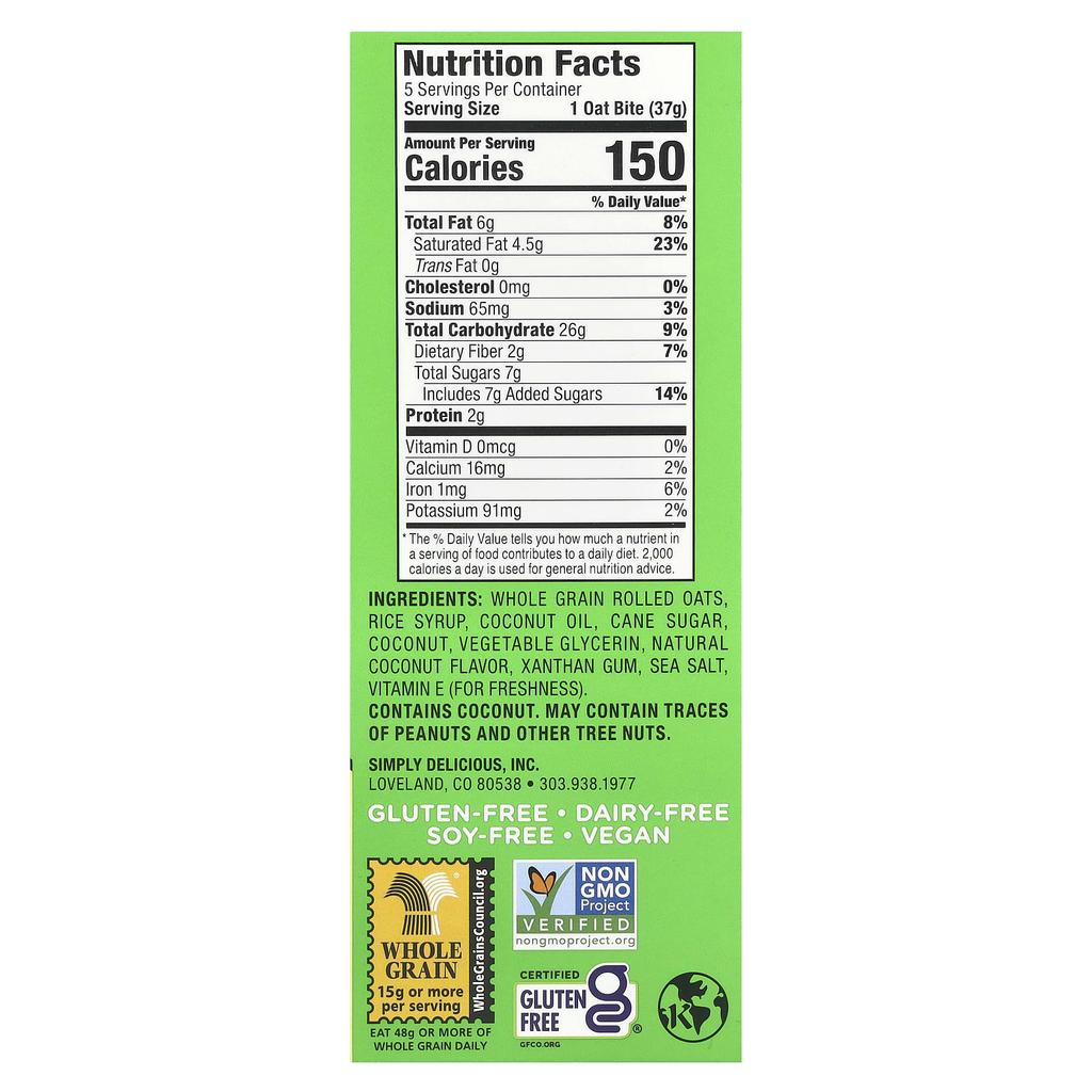 Bobo's Oat Bars, Oat Bites, Coconut, 5, 37 g (1.3 oz) each