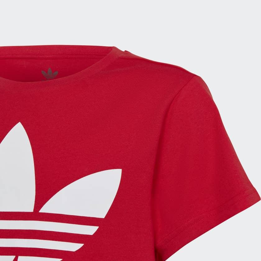 Adidas Originals Trefoil T-Shirt Solid Color Logo Letter Print Short Sleeve Kids Tops Red IB9929