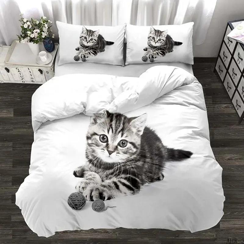 Cats Duvet Cover Set for Boy Girl Cute Animal Printed Bedding Set Pet Theme Comforter Cover Pet Bedspread Quilt Cover Set