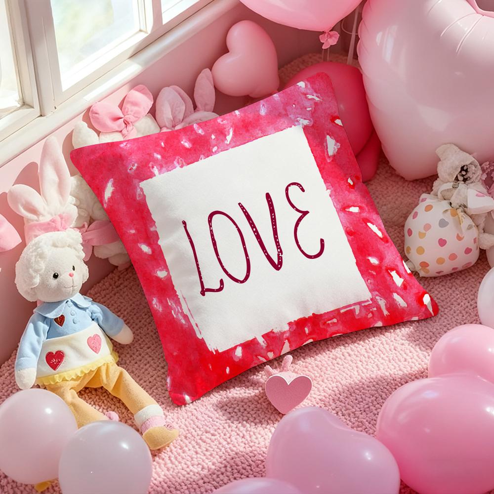 Valentine Red Heart Pillow Case Soft Plush Fabric Double-Sided Printed Cushion Cover Warm Winter Sofa Pillow Case