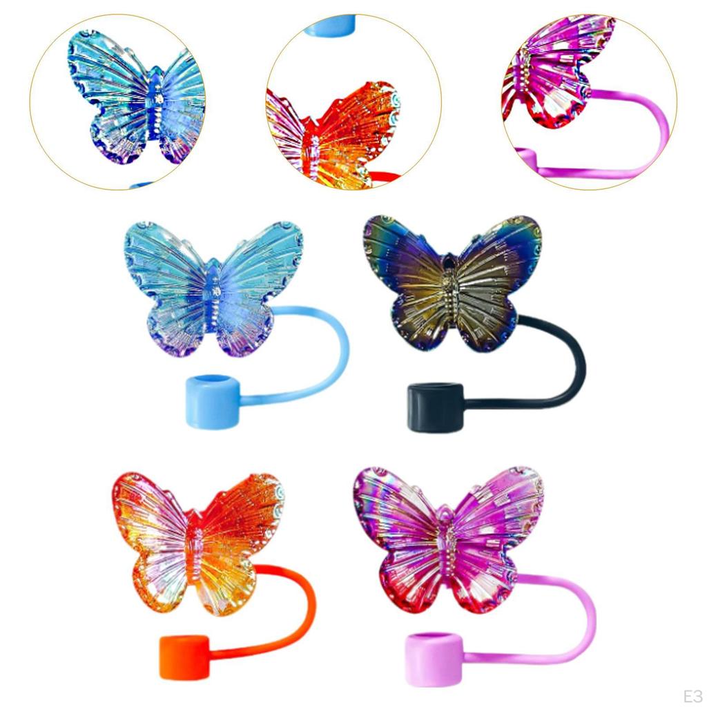 4 Pack of Drinking Straw Caps for 10mm Straws, Butterfly Design, Silicone Toppers