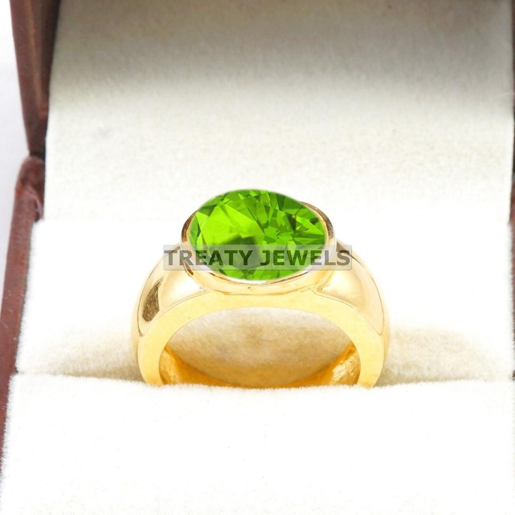 Peridot Oval Cut With 925 Sterling Silver Gold Plated Ring For Men's #B468 JL375683907022
