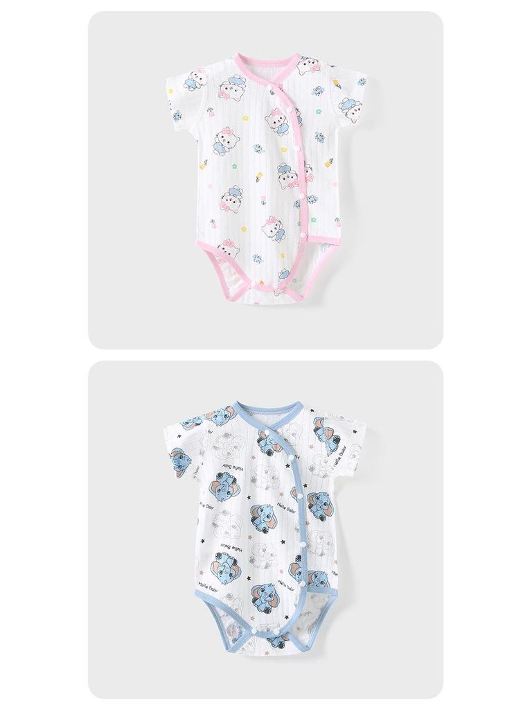 Reiner Baumwoll-Kurzarm-Neugeborenen-Body mit Druckknöpfen im Schritt - Leichter Baby-Strampler für Frühling und Herbst