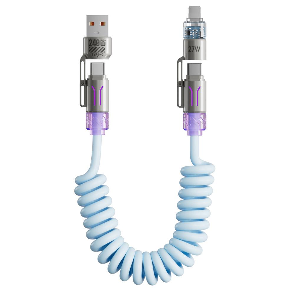 

240W 4-in-1 Retractable Coiled Charging Cable, Multi-Port Charger Cord, Fast Charging for Smartphones, Tablets, Laptops Devices