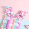 Girls' Rainbow Dinosaur Ruffled One-Piece Swimsuit