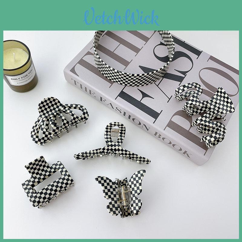 Stylish And Retro European And American Plaid Acetate Hair Clip For Women Handcrafted Head Accessory