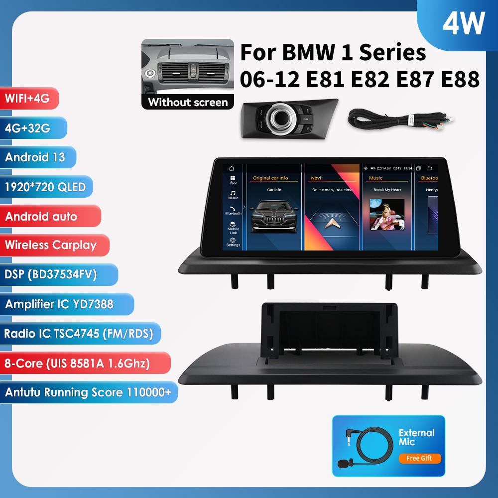 OSSURET 10,25 tommer Bil Intelligente Systemer 2 Din Trådløs Carplay Android Auto for BMW 1-serie 06-12 E81 E82 E87 E88 Uten Skjerm GPS Stereo RDS