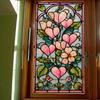Retro-style Stained Glass Flower Window Stickers with Artistic Elements - Self-adhesive, Seamless Stickers