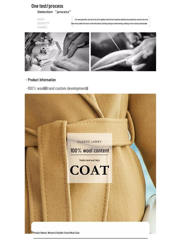 Women's Extra-Long Slim-Fit Over-the-Knee Double-Faced 100% Wool Queen Style Trench Coat for Autumn/Winter