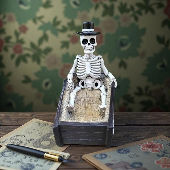 Yousheng Halloween Skull Ornament, Resin Skeleton Shape 3D Printed Figure, Portable Desktop Skull Figurine Tabletop Party
