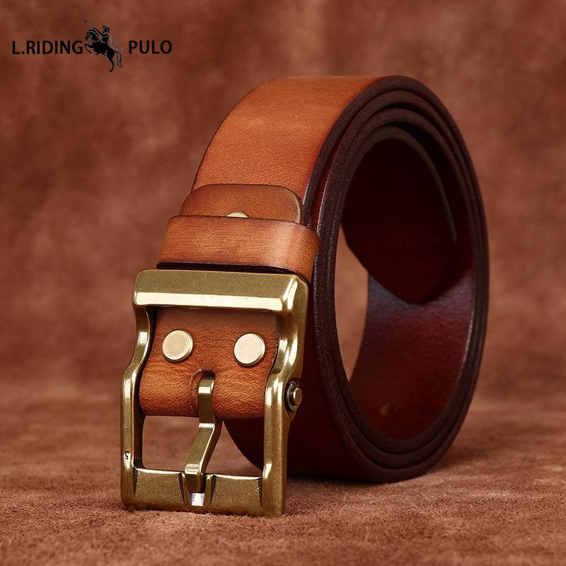 Retro Washed Frosted First Layer Cowhide Copper Buckle Belt Men's Leather Trend All-match Casual Jeans Belt