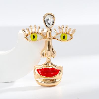 Broche alloy rouge western nez et œil, broche rétro littéraire tridimensionnelle œil bleu lèvre rouge