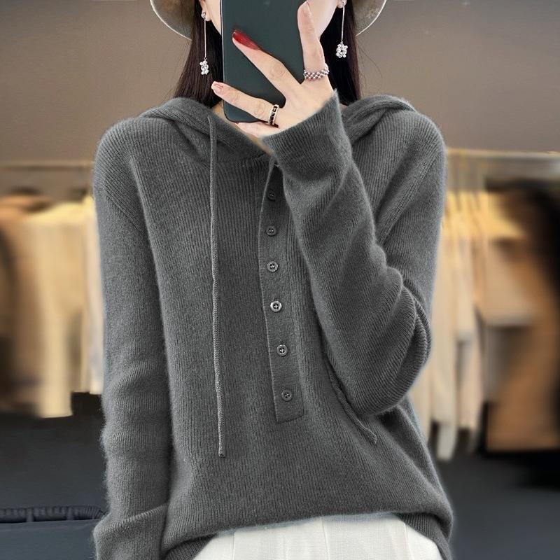 Autumn and Winter Women's Hooded Sweater Candy Color Single Breasted Hooded Knitted Base Sweater