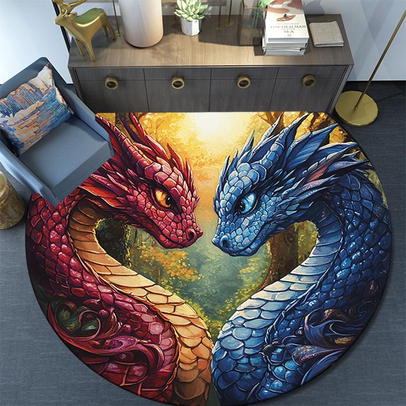 Dragon Artwork Round Area Rug,Carpet Rug for Living Room Bedroom Sofa Playroom Decor,Non-slip Floor Mat