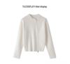 Women's Grey 100% Pure Wool Round Neck Cardigan with Pearl Zipper