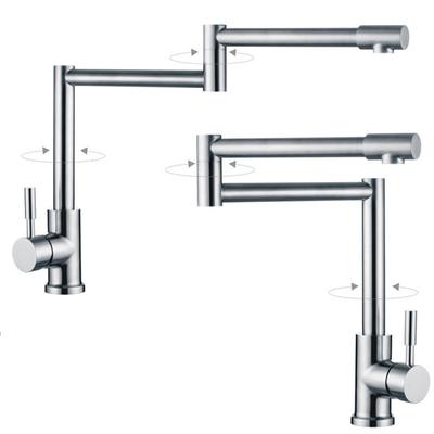 BAKALA 304 Stainless Steel Lead-free Folding Kitchen Faucet Mixer 360 Degree Swivel Single Handle Nickel Kitchen Sink Basin Taps