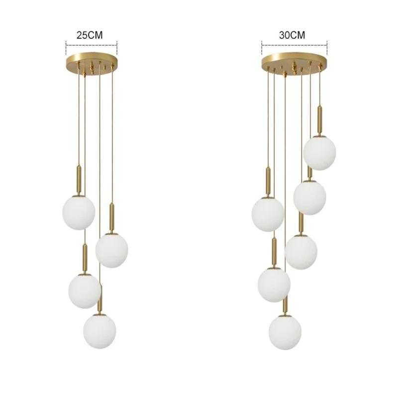 Modern Glass Pendant Light Brass Black Milk Ball LED Chandeliers Lighting for Bedroom Dining Stairs Ceiling Hanging Lamp Lustres