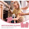 Oven Mitts for Kids, Red Grid Kitchen Gloves Heat Resistant for Cooking Baking Microwave