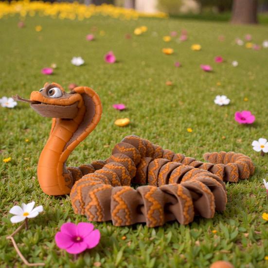 3D Printed Snake Toy Flexible Articulated Snake Fidget Toy Collectible Fake Animal Model Ornament for Home Office