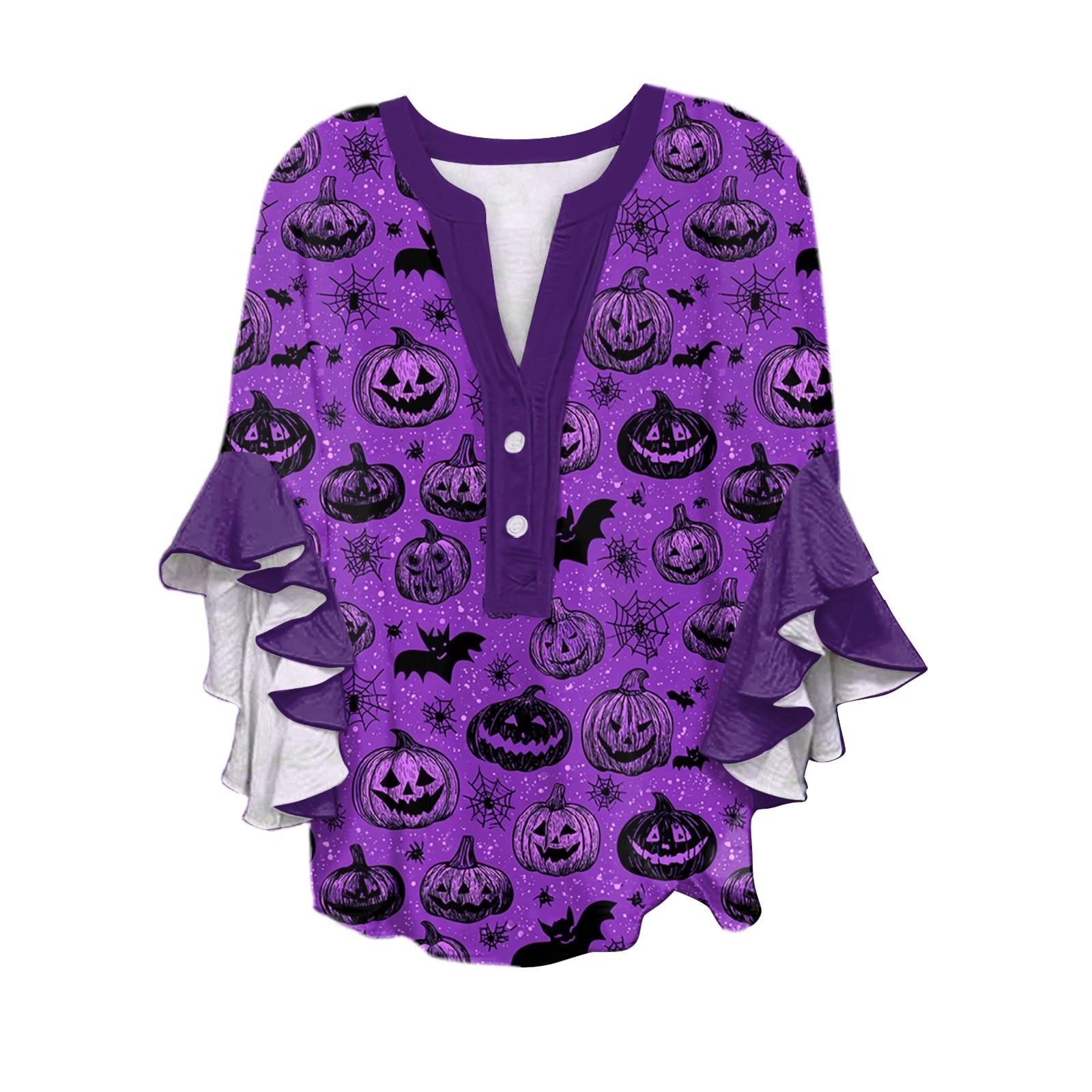 

Женская рубашка с V-образным вырезом и рукавами три четверти, топ с принтом на Хэллоуин, повседневная рубашка S фиолетовый