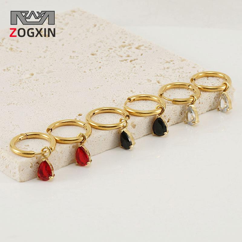 

Elegant Teardrop Zircon Titanium Steel Niche Women s Earrings 18K Gold Plated красный